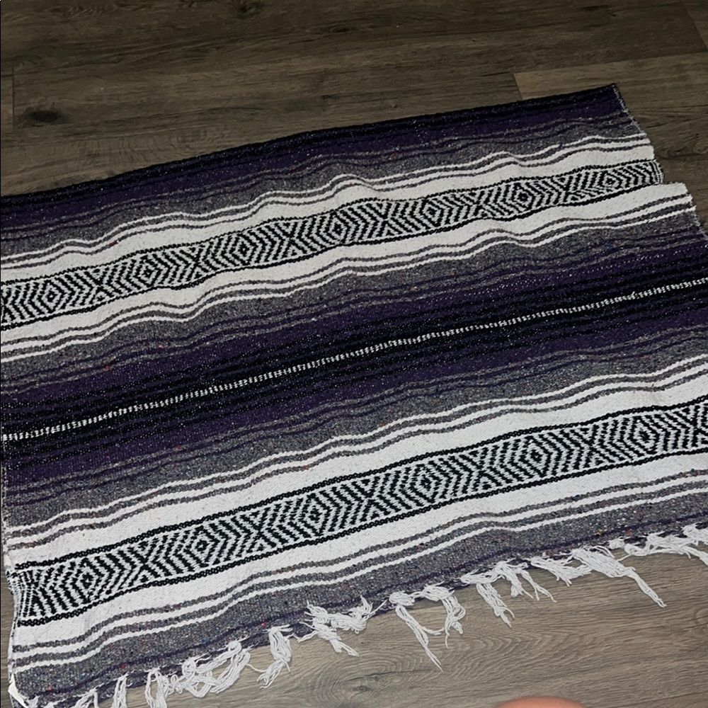 Authentic Mexican Falsa blanket White and Purple Geometric Throw Blanket
